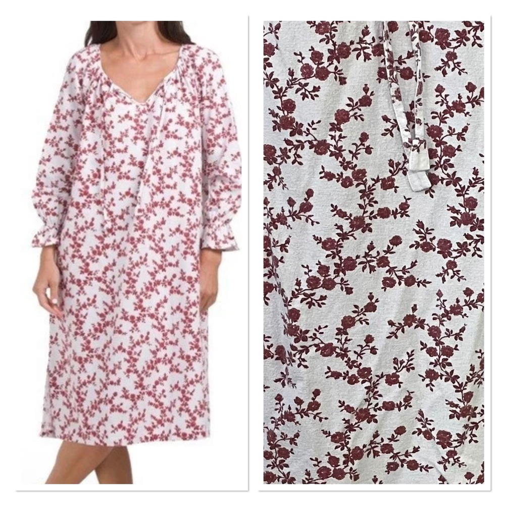 Petite Plume Women Red Floral Knightsbridge Delphine Nightgown Oversized Cozy XS